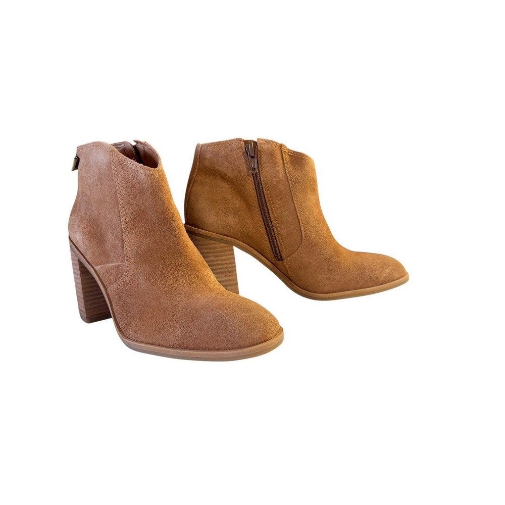 Lucky Brand Pellyon Brown Suede Almond Toe Chunky Stacked Heel Booties Size 6.5M